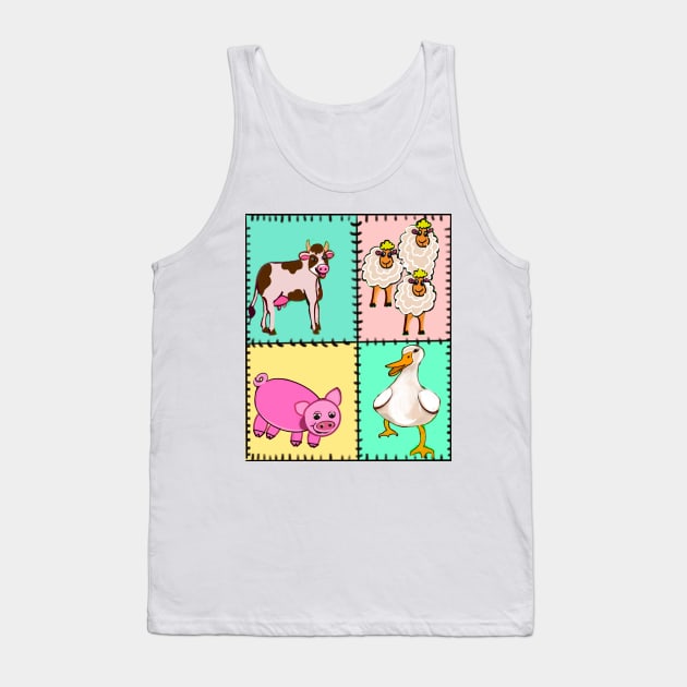 Old Macdonald had a farm patchwork quilt..and on that farm he had a dog, cow, duck, sheep Tank Top by Artonmytee